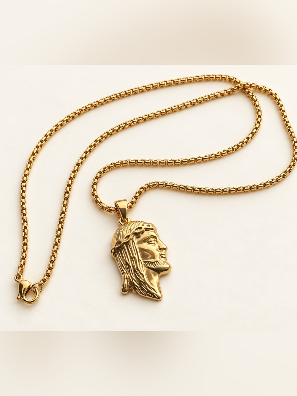 Stainless Steel Gold Plated Jesus Head Pendant Necklace 22 inches Unisex